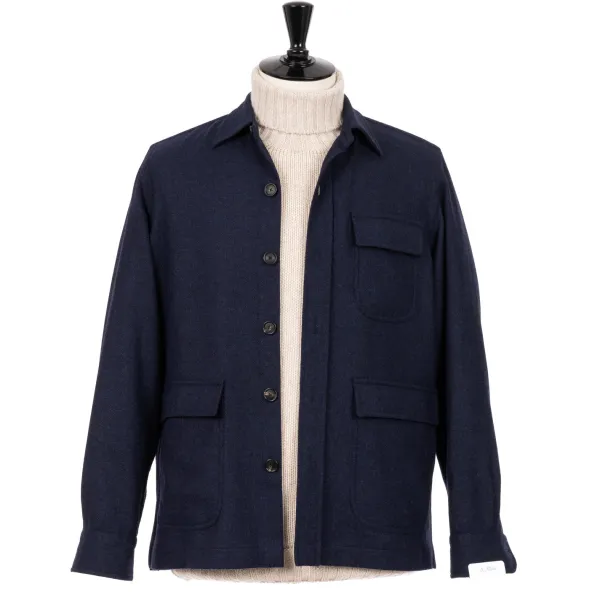 De Petrillo Aubergine Blue Sports Jacket "Shirt Pocket" Made Of Wool And