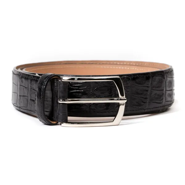 Simonnot-Godard Belt Made Of Black Crocodile Leather - Handcrafted