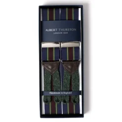 Albert Thurston Blue Suspenders "Rigid Stripe" To Button