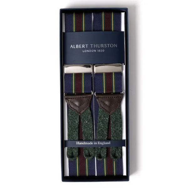 Albert Thurston Blue Suspenders "Rigid Stripe" To Button