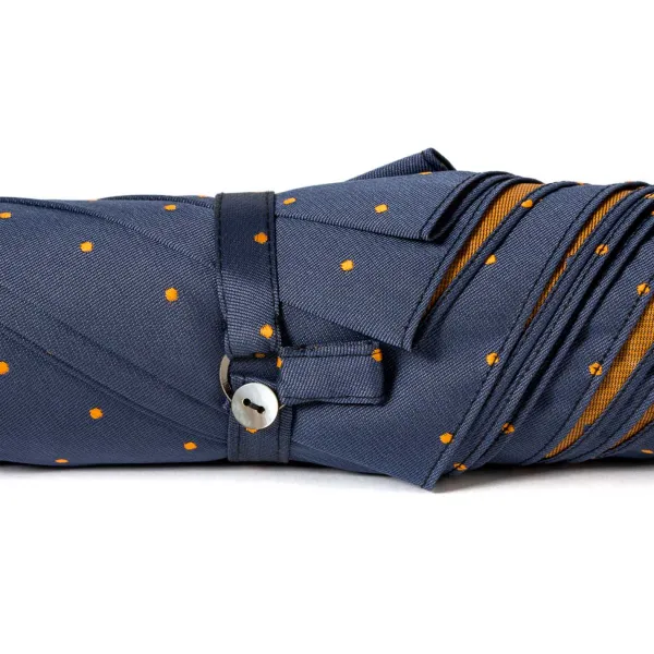 Maglia Blue Umbrella With Light Brown Dots And Handle Made Of Chestnut Wood