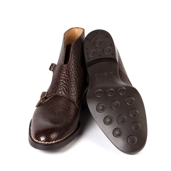 Saint Crispin's Boot "Double Buckle" Made Of Dark Brown Bison Leather - Hand-Polished