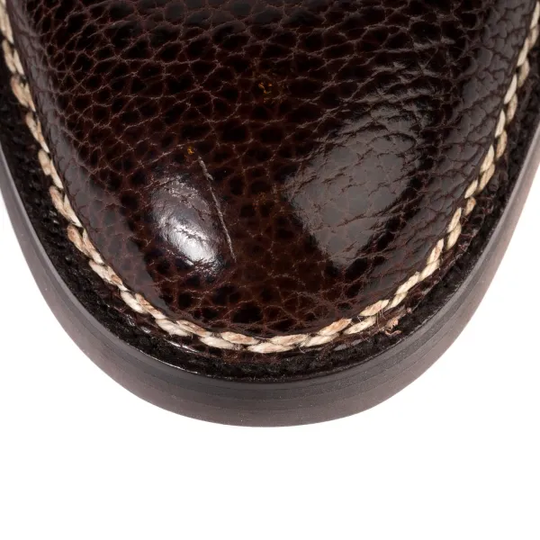 Saint Crispin's Boot "Double Buckle" Made Of Dark Brown Bison Leather - Hand-Polished