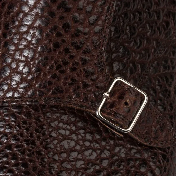 Saint Crispin's Boot "Double Buckle" Made Of Dark Brown Bison Leather - Hand-Polished