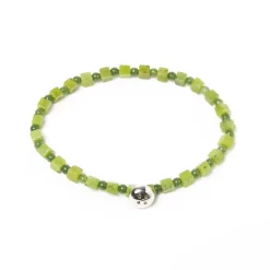 Barbarulo Napoli Bracelet "Jade" With Green Stones And Button In Sterling Silver - Hand