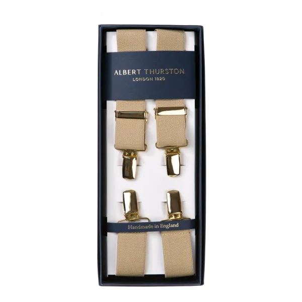 Albert Thurston Brown Elastic Pants Straps "X Back Gold" With Clips