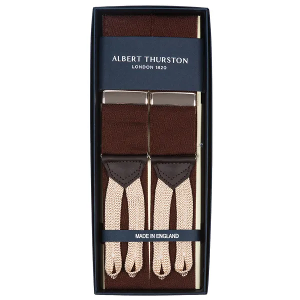Albert Thurston Brown Suspenders "Rigid Plain" To Button