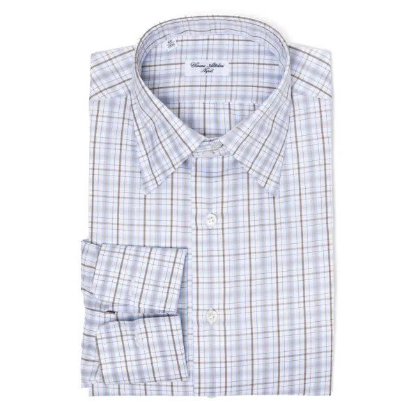 Cesare Attolini Carlo Riva Fine Cotton Twill Checked Shirt "Assegno Nobile" - Collo Ma