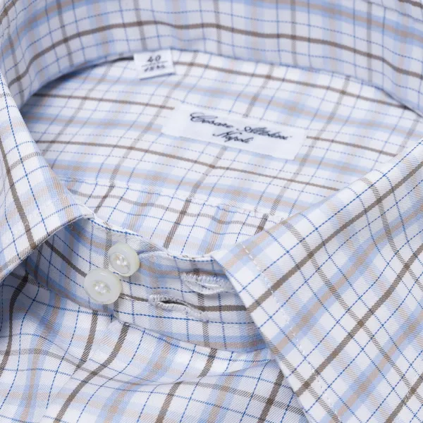 Cesare Attolini Carlo Riva Fine Cotton Twill Checked Shirt "Assegno Nobile" - Collo Ma