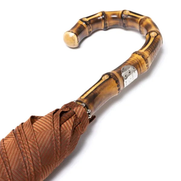 Maglia Copper Brown Umbrella "Traveller" With Handle Made Of Bamboo Wood