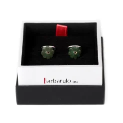 Barbarulo Napoli Cufflinks "Jade Flower Diamond" Made Of Sterling Silver - Purely Handc