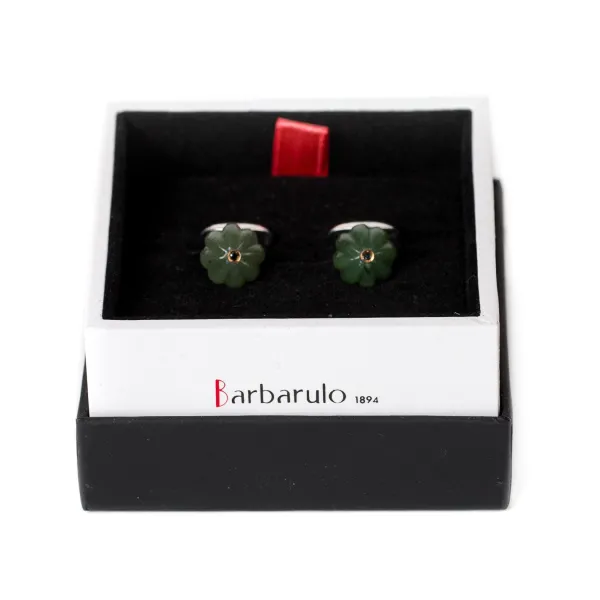 Barbarulo Napoli Cufflinks "Jade Flower Diamond" Made Of Sterling Silver - Purely Handc