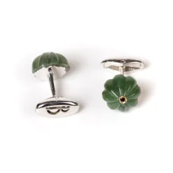 Barbarulo Napoli Cufflinks "Jade Flower Diamond" Made Of Sterling Silver - Purely Handc