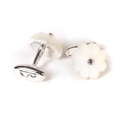 Barbarulo Napoli Cufflinks "Mother Of Pearl With Sapphires" Made Of Sterling Silver - P