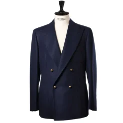 Cesare Attolini Dark Blue Blazer "Club Oro" Made Of A Wool Flannel From Fox Brother'S