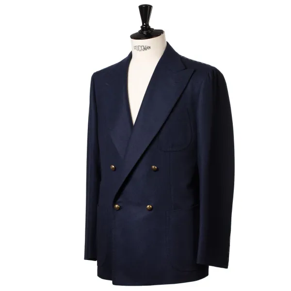 Cesare Attolini Dark Blue Blazer "Club Oro" Made Of A Wool Flannel From Fox Brother'S