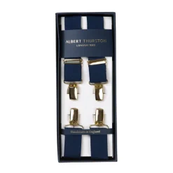 Albert Thurston Dark Blue Elastic Pants Straps "X Back Gold" With Clips