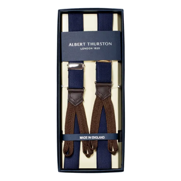 Albert Thurston Dark Blue Elastic Suspenders To Button