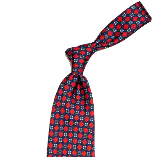 E. Marinella Dark Blue Patterned Silk Tie