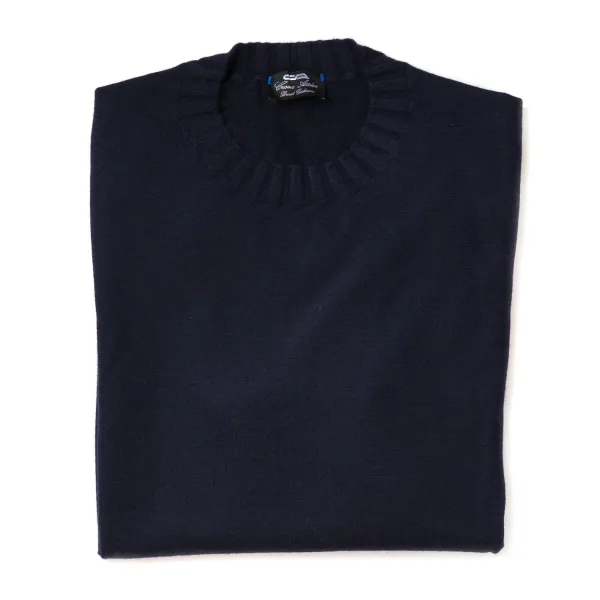 Cesare Attolini Dark Blue Pullover "Round Rib" Made Of Pure Duvet Cashmere