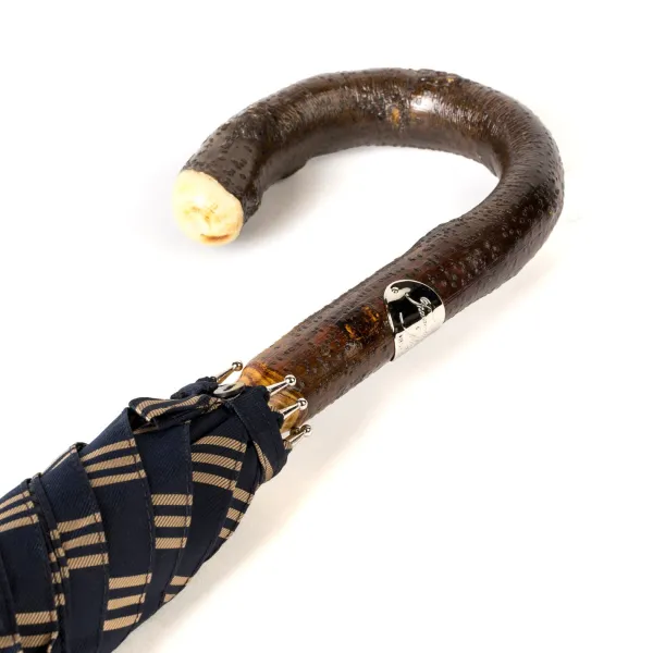 Maglia Dark Blue Striped Umbrella With Handle Made Of Walnut