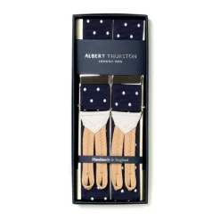 Albert Thurston Dark Blue Suspenders With White Dots To Button