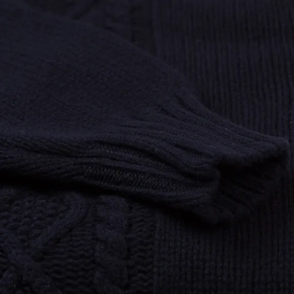 William Lockie Dark Blue Turtleneck Sweater "Alain Aran-Cable" Made Of 6 Ply-Lambswoo