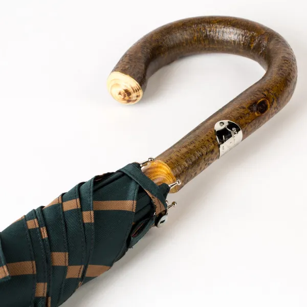 Maglia Dark Green Striped Umbrella With Handle Made Of Walnut