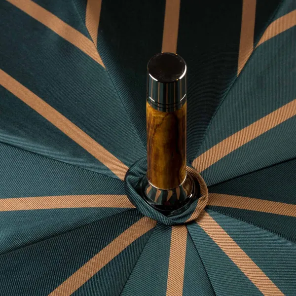 Maglia Dark Green Striped Umbrella With Handle Made Of Walnut