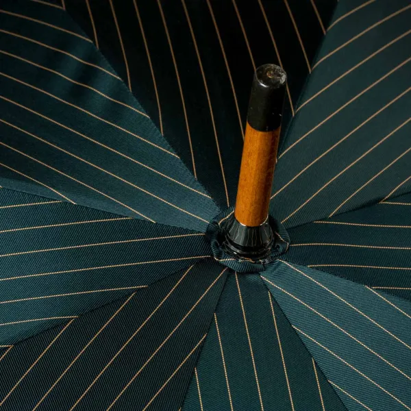 Maglia Dark Green Striped Umbrella "Traveler" With Bamboo Handle