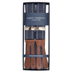 Albert Thurston Denim Blue Braces "Dugdale Chalkstripe-Flannel" With Buttons