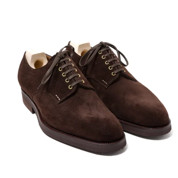 Saint Crispin's Derby "Blucher" Made Of Dark Brown Suede Leather - Pure Handwork