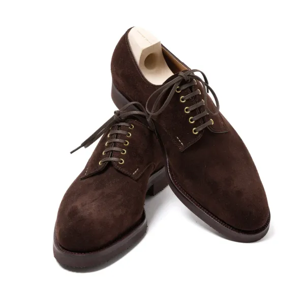 Saint Crispin's Derby "Blucher" Made Of Dark Brown Suede Leather - Pure Handwork