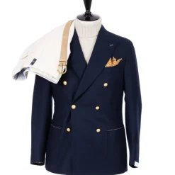 De Petrillo Double Breasted Jacket "Blazer Dorato" In Wool And Cashmere - Handmade