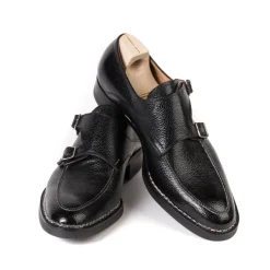 Saint Crispin's Double Monk "Apron" Made Of Black Scotch Brain Calfskin - Hand-Polished