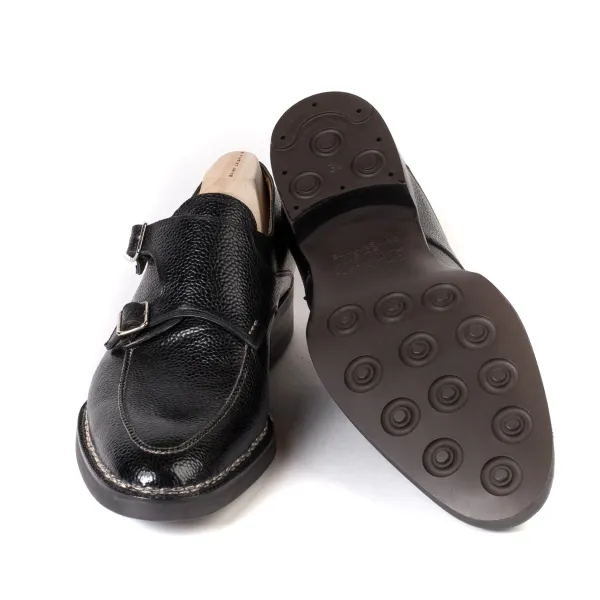 Saint Crispin's Double Monk "Apron" Made Of Black Scotch Brain Calfskin - Hand-Polished