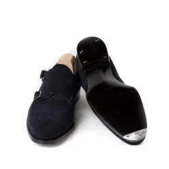 Saint Crispin's Double Monk Made Of Dark Brown Suede - Purely Handcrafted