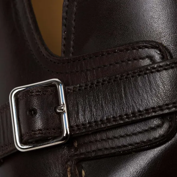 Saint Crispin's Dress Loafer "Buckle" Made Of Dark Brown Calfskin - Purely Handcrafted