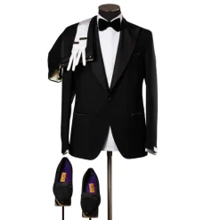 De Petrillo English Wool Blend Tuxedo "Mixed Barathea" - Handmade