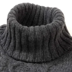 William Lockie Flannel Gray Turtleneck Sweater "Alain Aran-Cable" In 6-Ply Lambswool