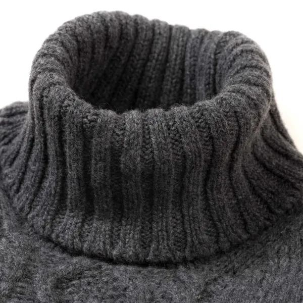 William Lockie Flannel Gray Turtleneck Sweater "Alain Aran-Cable" In 6-Ply Lambswool