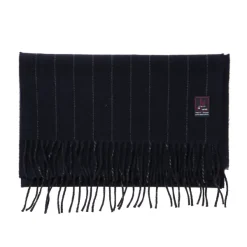 Fox Brothers X Mj: Dark Blue Scarf "Fox Pin-Stripe" Made Of Cashmere A