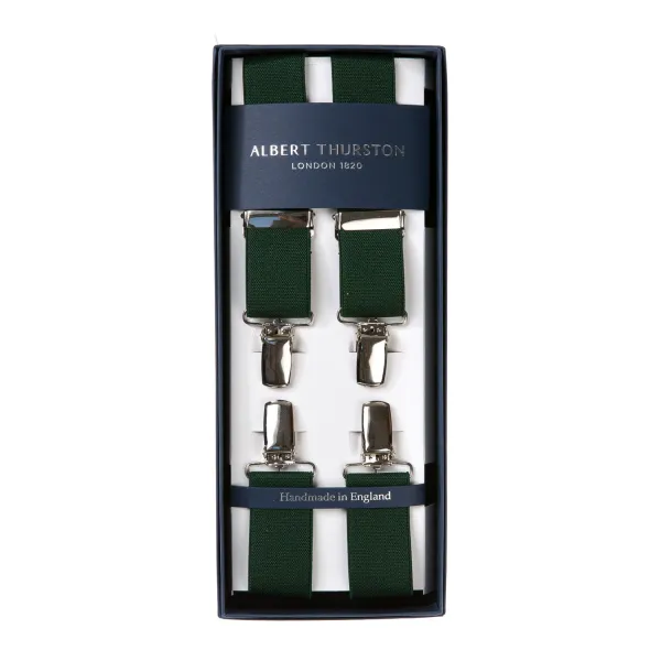 Albert Thurston Green Elastic Pants Straps "X Back Nickel" With Clips
