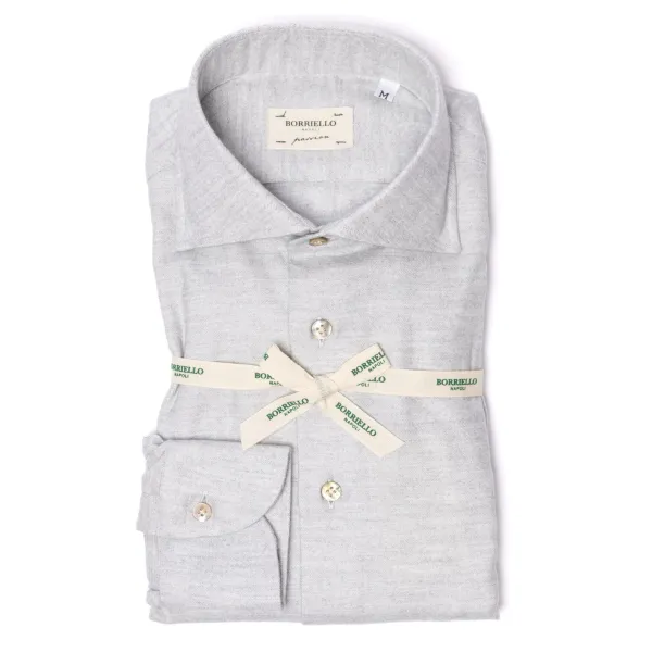 Borriello Hellgraues Sporthemd "Cash-Bone" Aus Feinem Luxury-Flanell - Linea Pas