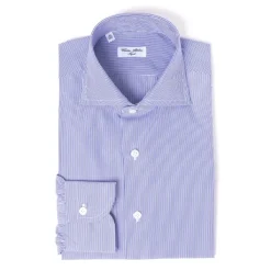 Cesare Attolini Ink Blue Striped Pure Cotton Shirt "Millerighe" From Carlo Riva - Coll