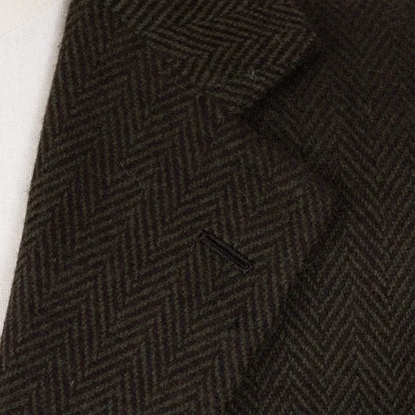 Cesare Attolini Jacket "Green Herringbone Gent" Made Of Pure Merino Wool By Fox Brothe