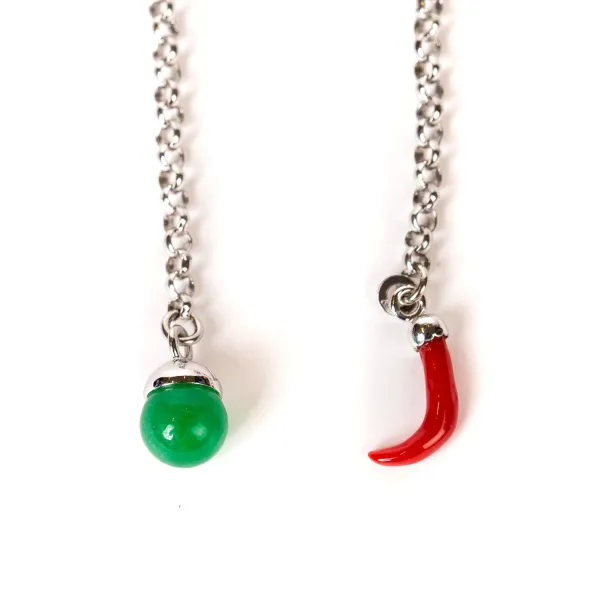 Barbarulo Napoli Lapel Chain "Jade" Made Of Sterling Silver - Handcrafted
