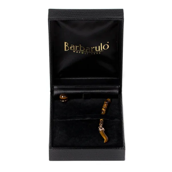Barbarulo Napoli Lapel Chain "Tiger'S Eye Ball" Made Of Plated Rose Gold - Purely Handc