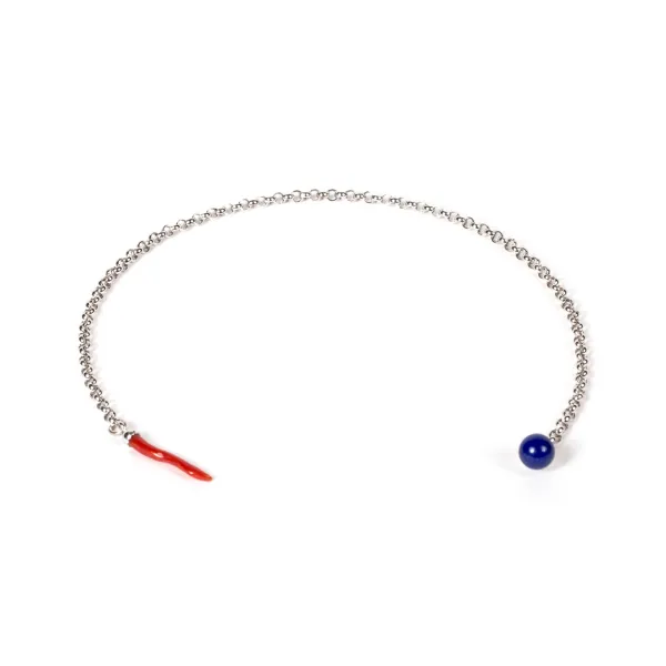 Barbarulo Napoli Lapelchain "Lapislazzuli" Made Of Sterling Silver - Purely Handcrafted