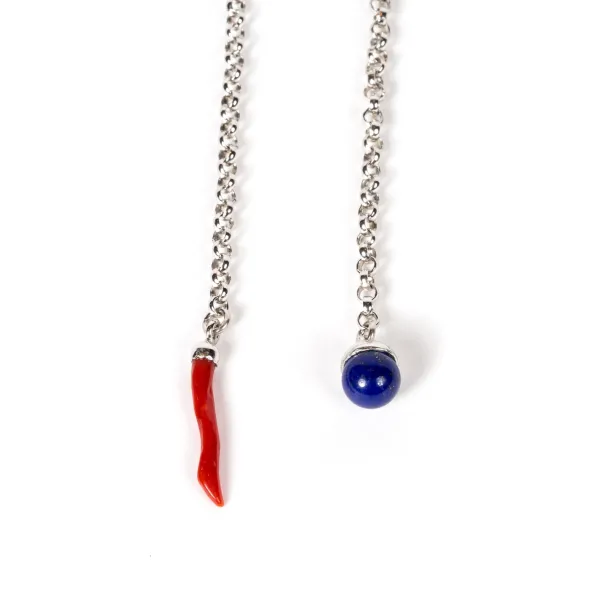 Barbarulo Napoli Lapelchain "Lapislazzuli" Made Of Sterling Silver - Purely Handcrafted